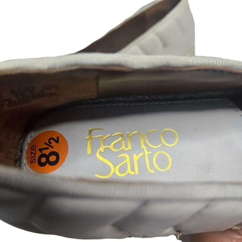 Franco Sarto Kiya Leather Quilted Square Toe Espadrilles Loafer Cream Sz 8.5